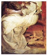 pointing out the underpainting on a rubens painting